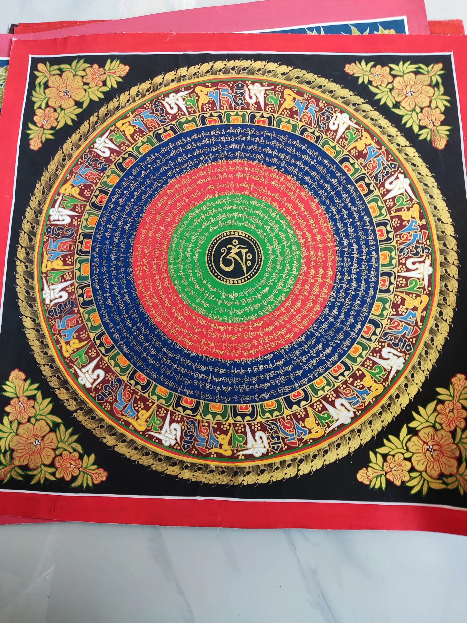 

100% Hand painted Eight auspicious scripture Mandala Thangka Thang-ga Buddhist family Hall altar wall Decorative painting A2