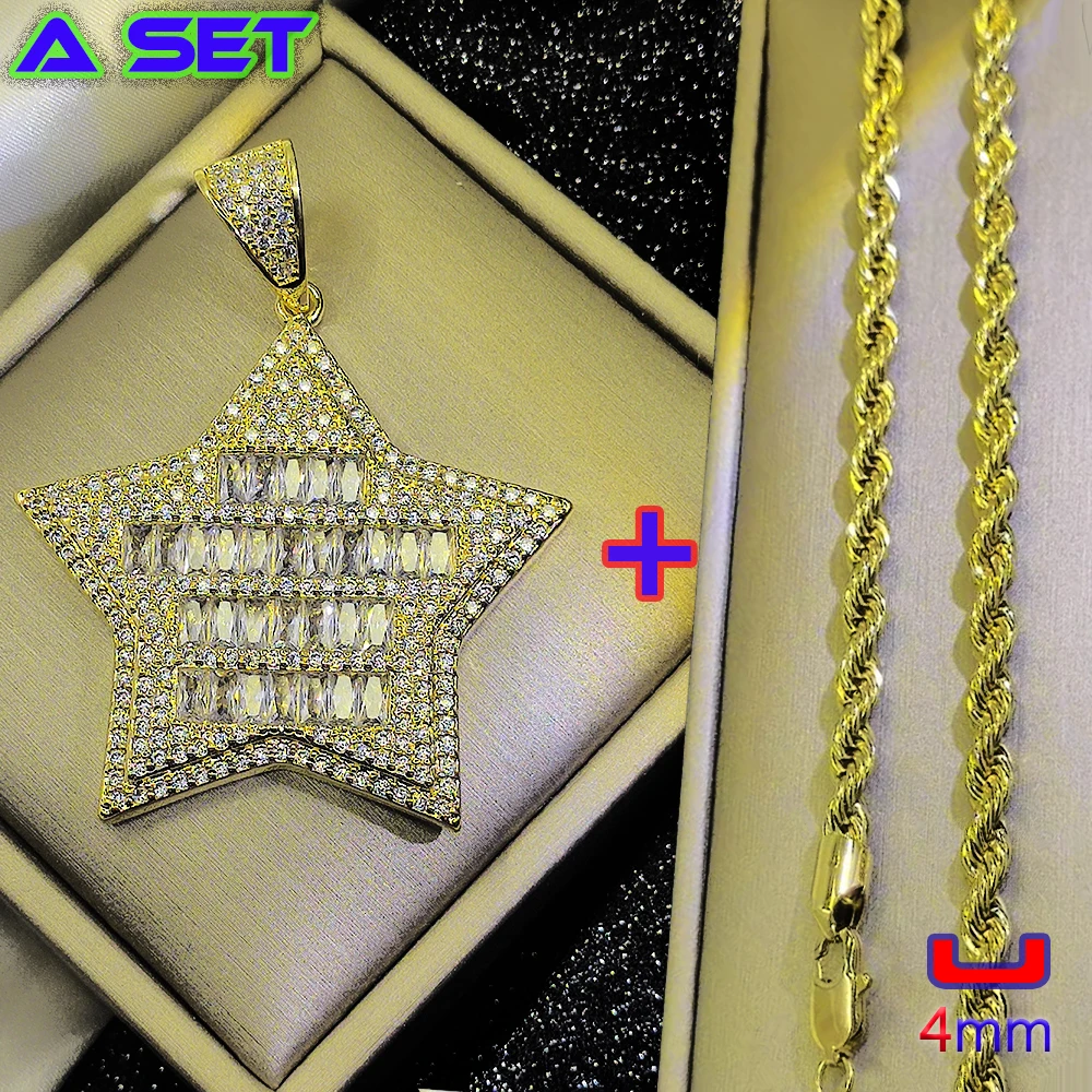 New Fashion Trend Hip Hop Necklace, Diamond Inlaid Five Point Star Exquisite Pendant, Luxurious Gold Plating, West Coast Culture