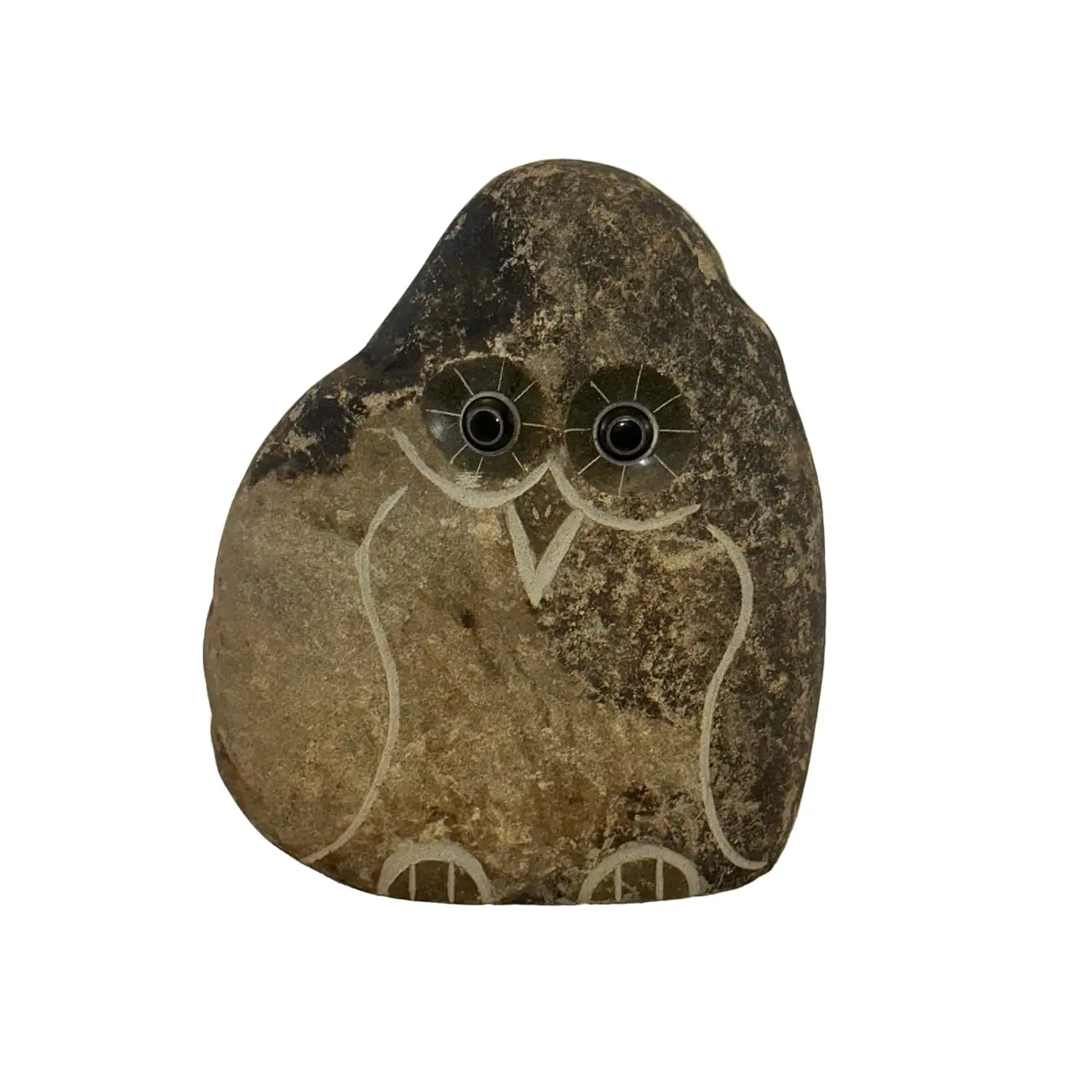 Hand Carved Natural Granite Boulder Owl, 12