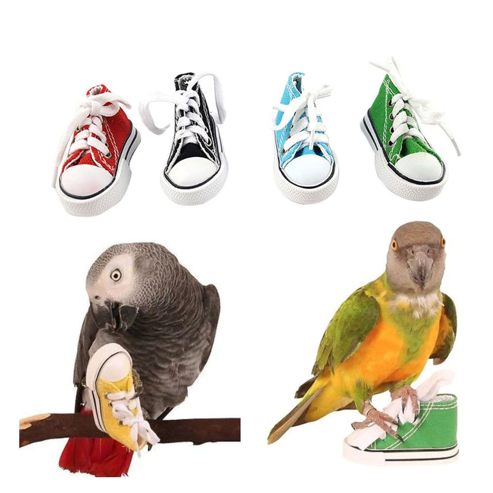 Mini Canvas Shoes Parrot Bird Toys Pet Bird Shoe Cage Decoration Standing Climbing Toy Parrot Bird Cage Pet Shoes Parrot Toys