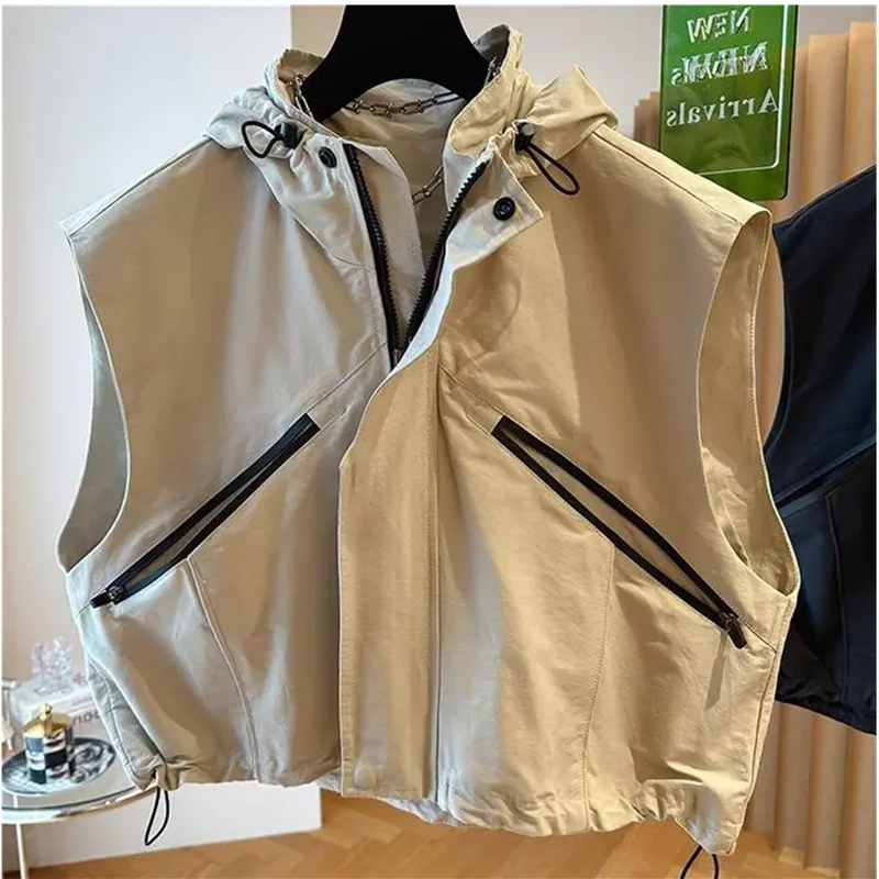 2025 ฤดูใบไม้ผลิใหม่ฤดูใบไม้ร่วง Casual Hooded Design Sense สุภาพสตรีเสื้อกั๊กเสื้อสีทึบ Streetwear All-Match ผู้หญิงเสื้อกั๊กเสื้อ