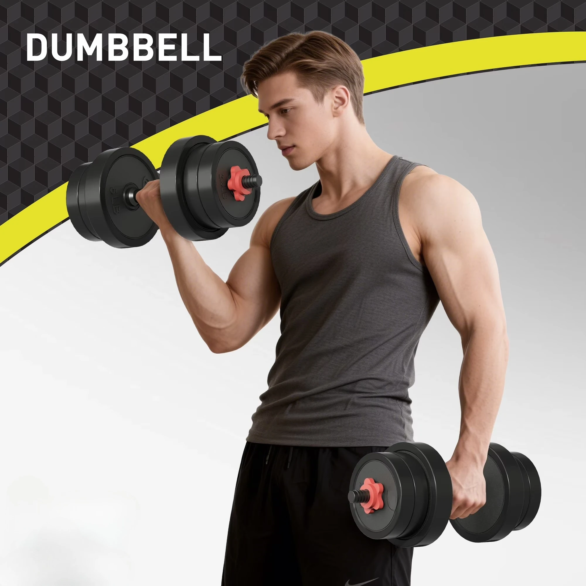 5 In 1 Adjustable Dumbbell Set 40LB Black With 1 Inch Standard Bar Hole Portable Multi Purpose Free Weights Training Equipment For Household Gym Exercise