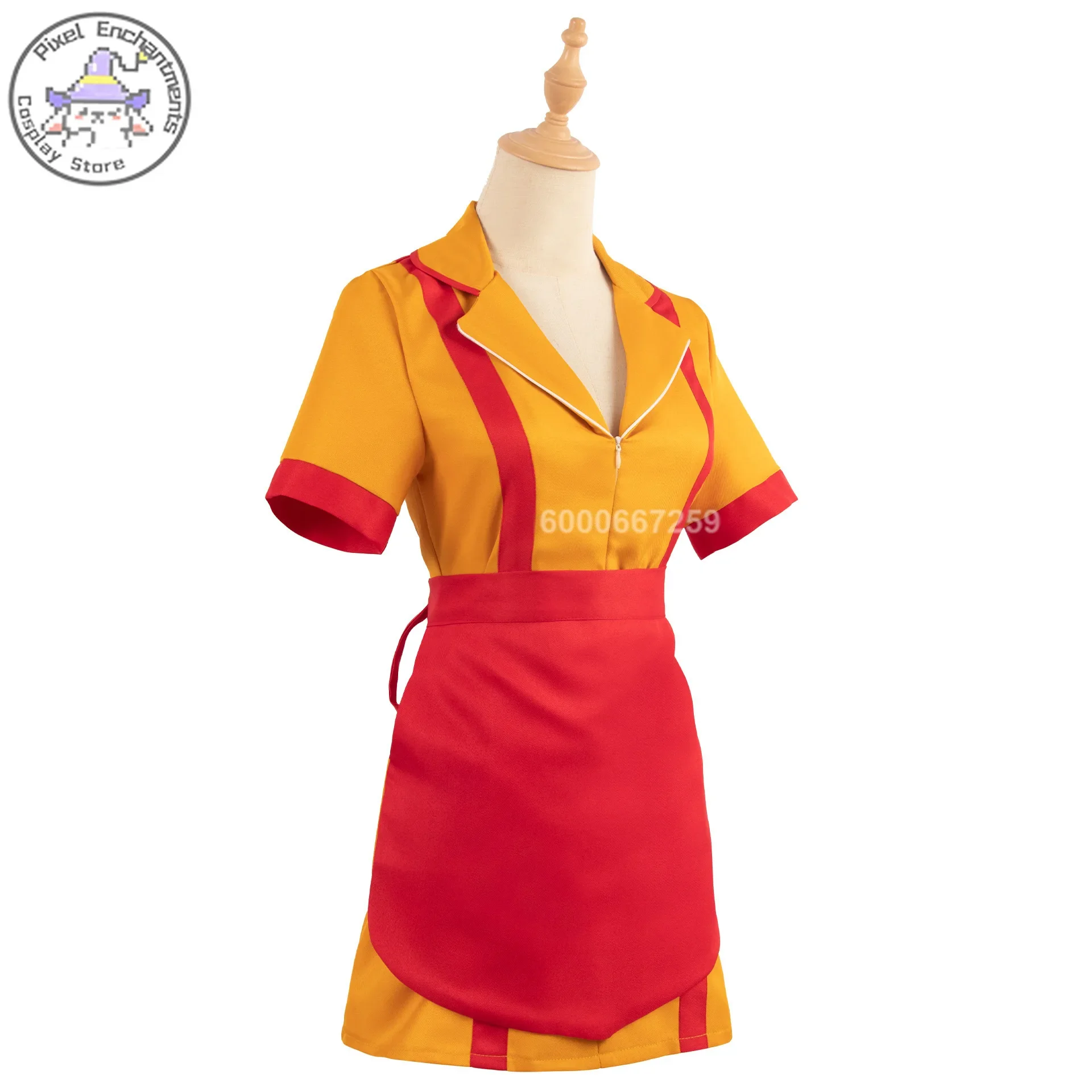 2 BROKE GIRLS Cosplay Costume Two-piece Yellow Waitress Uniform Dress for Women Halloween Party Role Play Clothing