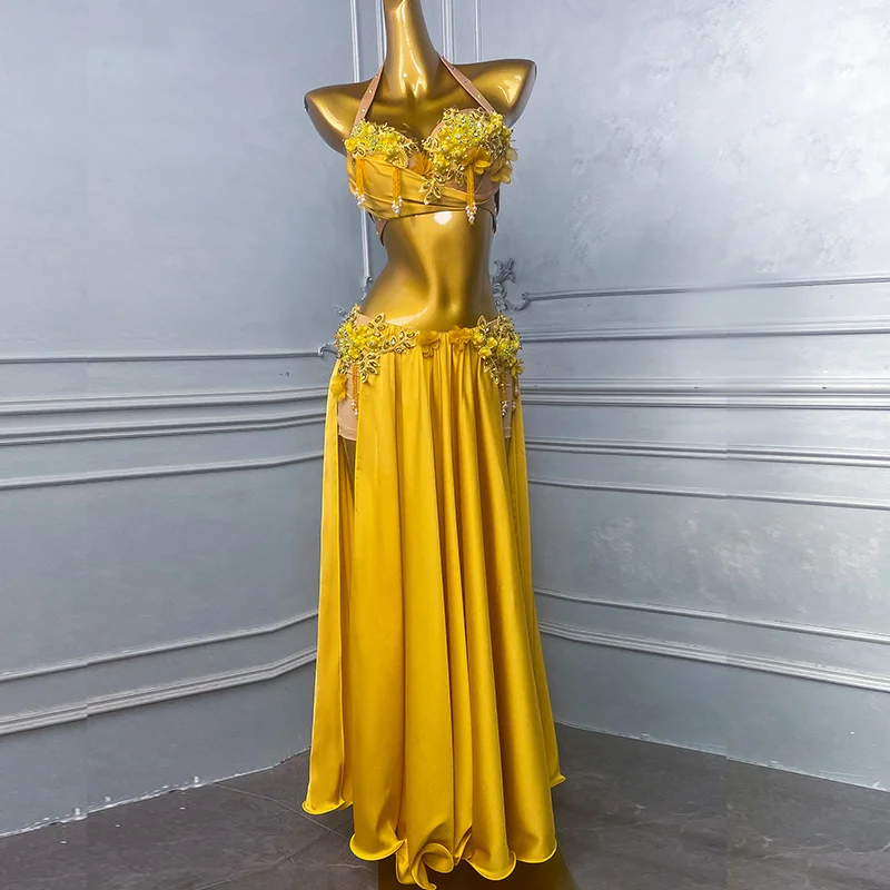 Terno de dança do ventre high-end luxo strass flor borla conjunto oriental dança do ventre sexy temperamento desempenho traje