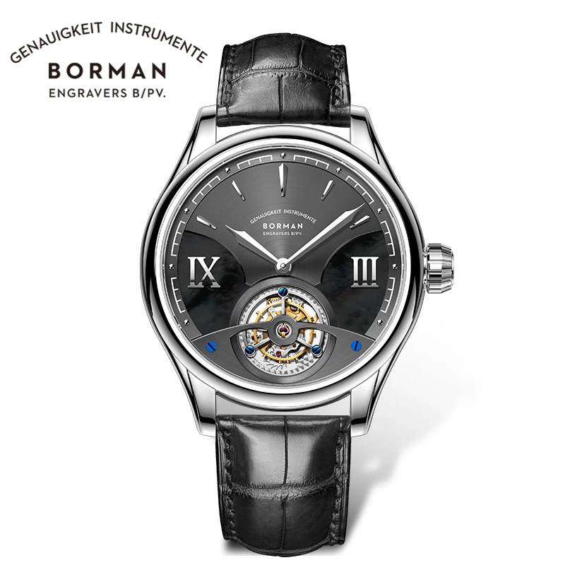 BORMAN 100% Real Flying Tourbillon Men Watches Skeleton Mechanical Wristwatches Double-Sided Sapphire Glass Waterproof Watches
