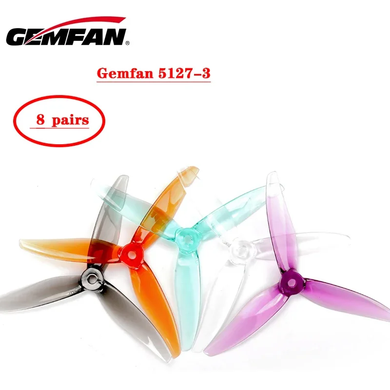 

8 пар 16 шт. Gemfan Hurricane 5127 5.1X2.7X3 3-лопастные PC пропеллеры для FPV Фристайл 5-дюймовые дроны DIY части