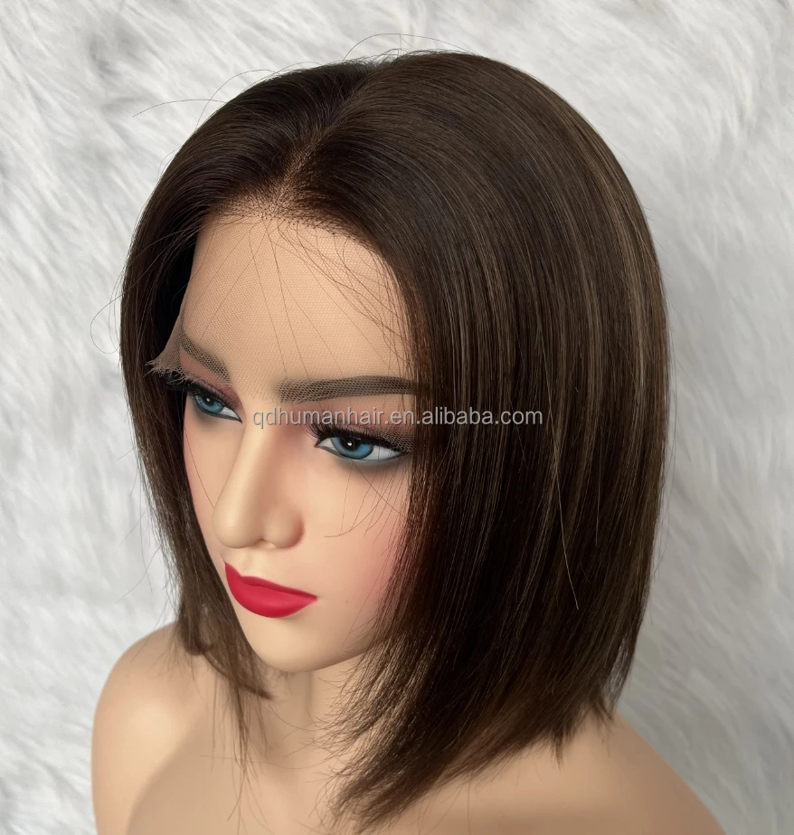 

Human Hair Lace Front Wigs Chocolate Brown Highlight Femail Balding Alopecia Luxury Lace Top Wig