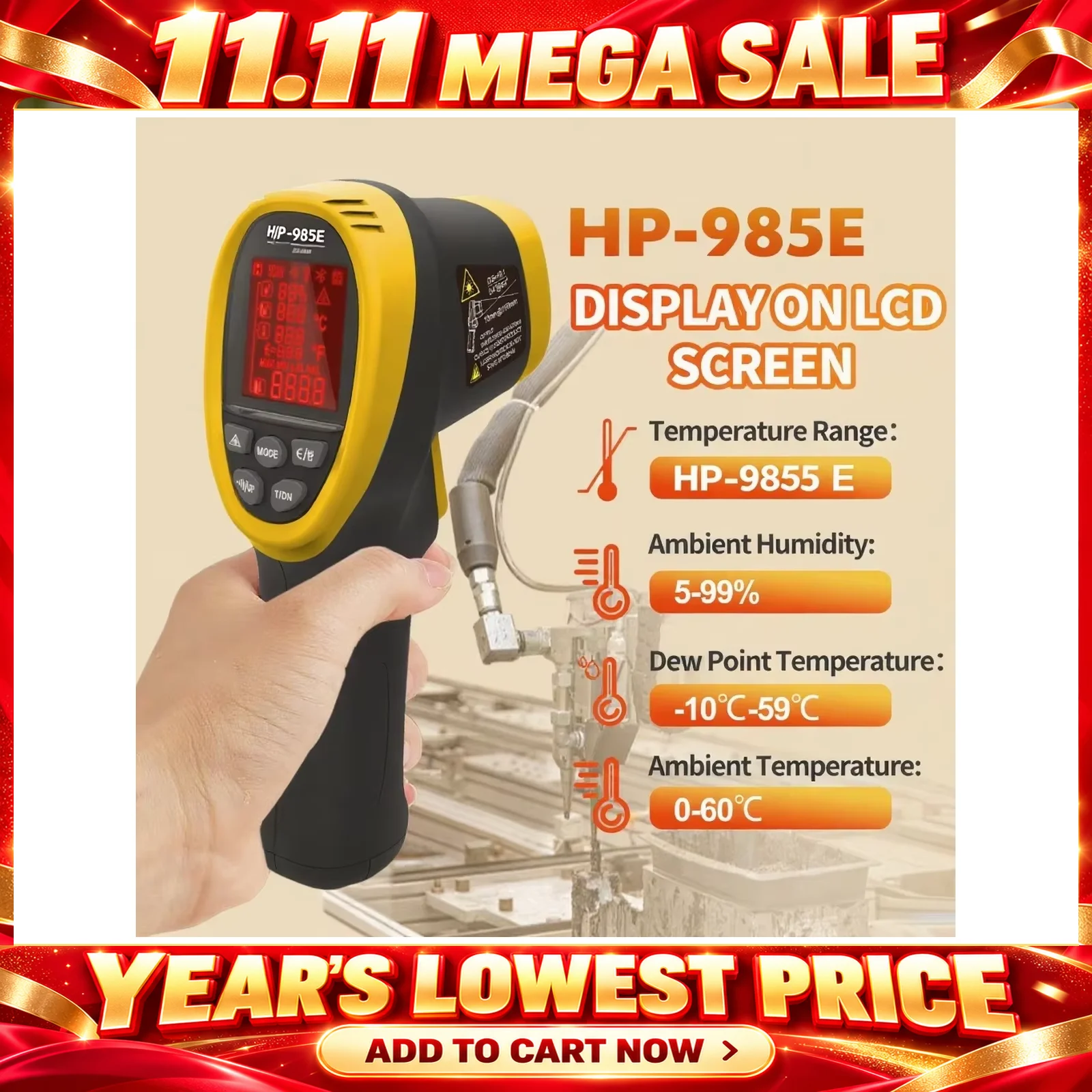 Dual Laser Non-Contact Infrared Thermometer - Compact, Portable, & Easy to Use! Instant 1s Readings, -50℃ to 800℃ Range