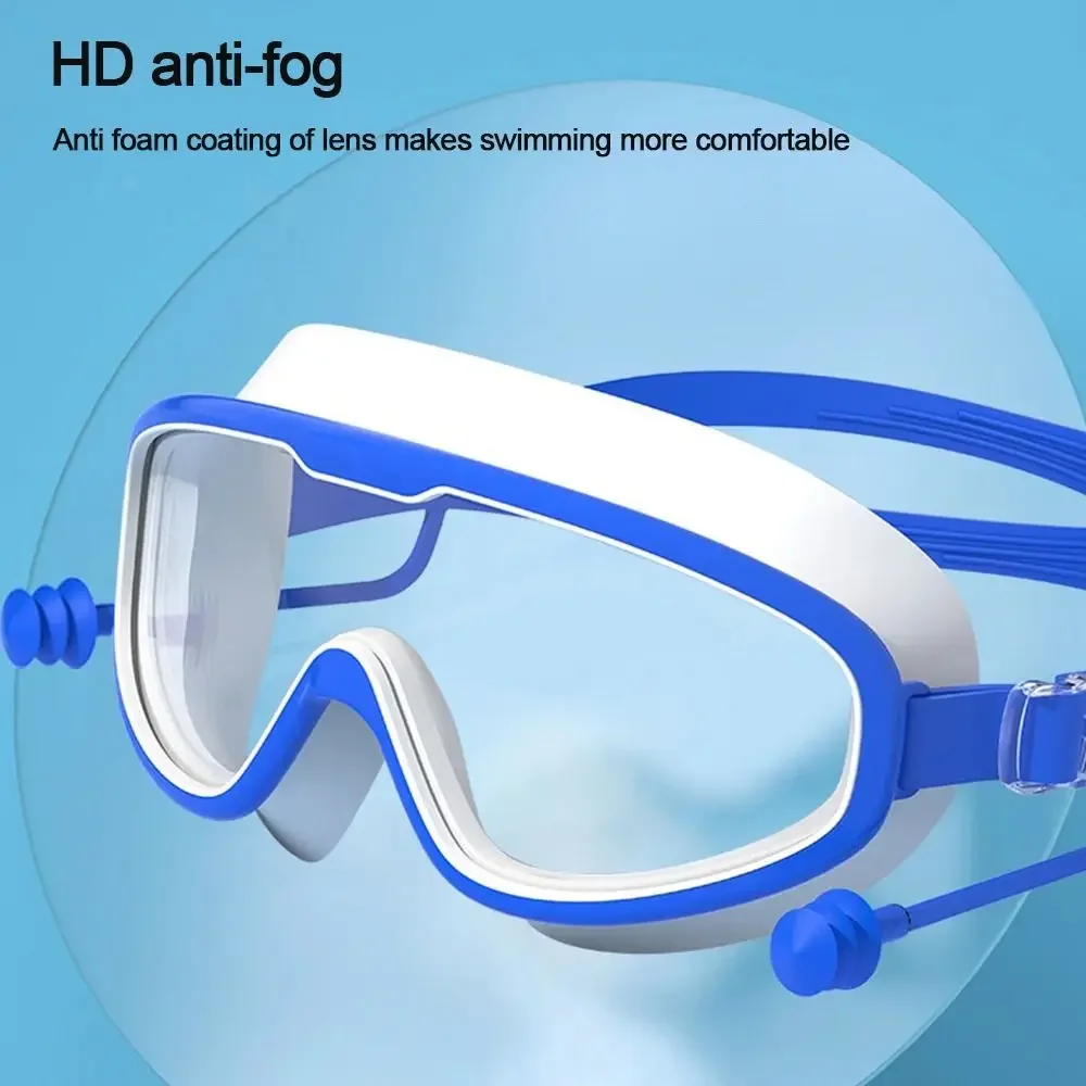 Kids Big Frame Swimming Goggles with Earplugs Children\'s Anti-fog Swimming Glasses Boys Girls Pool Beach Eyewear