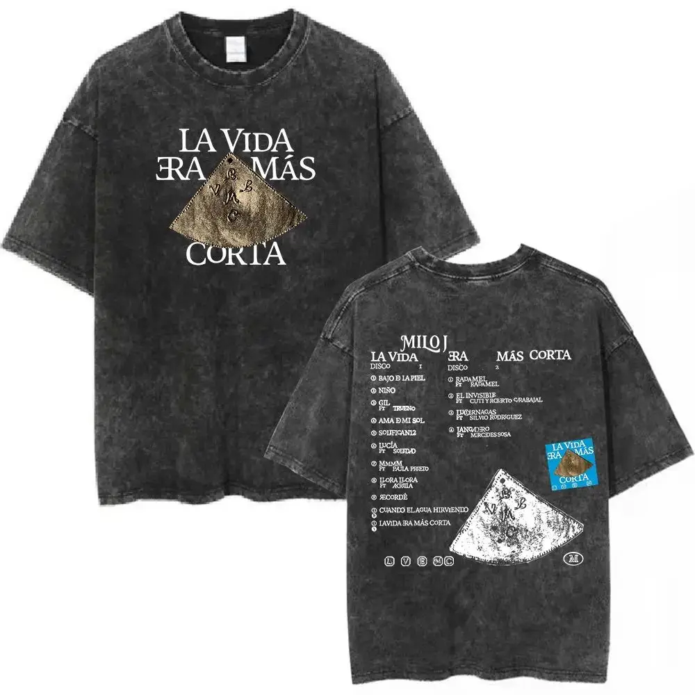Camiseta Y2k para Hombre, Ropa Nueva, Camisetas y Tops, Camiseta Masculina, Camisetas de Rapero Milo J La Vida Era Más Corta, Estilo Vintage Lavado