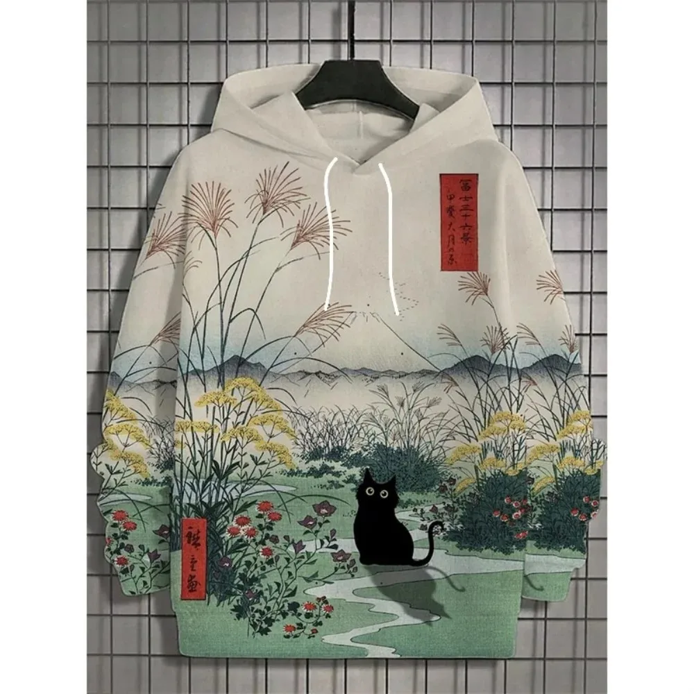 

Men's Autumn-Winter Harajuku Retro Style 3d Printed Hooded Sweatshirt Fashion, Fun, Unique, Loose Large Size Pullover Shirt