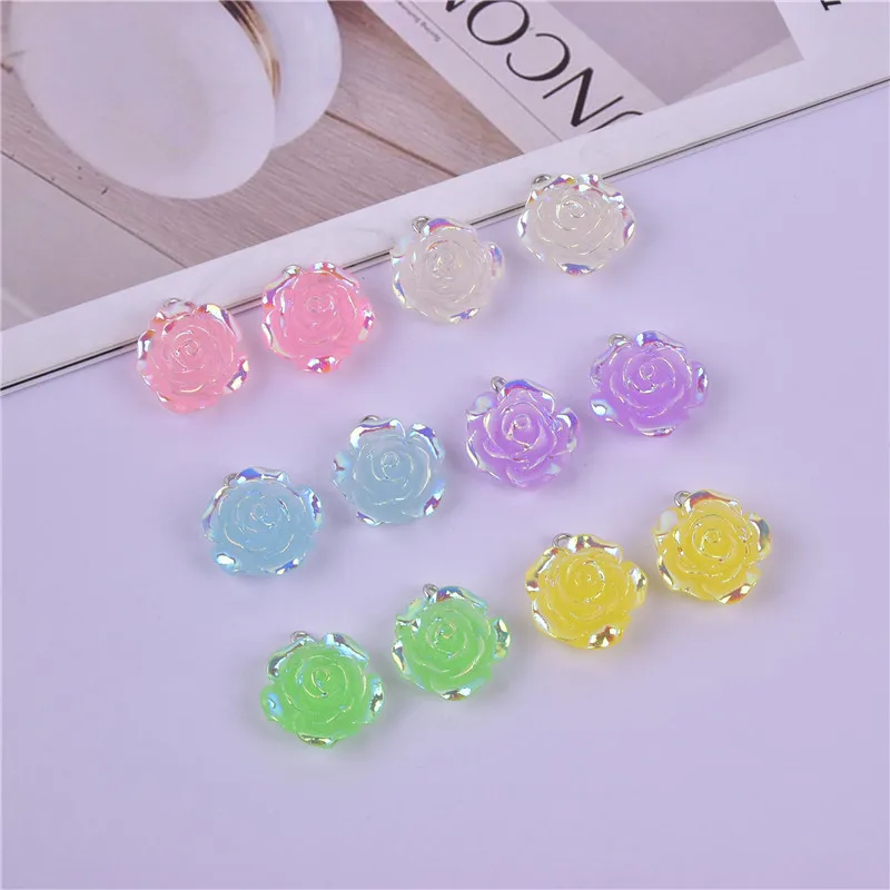 10Pcs 22mm 3D Shiny Rose Flowers Charms Resin Pendant for Earring Necklace Bracelet Jewelry Making Women Girl DIY Craft Findings