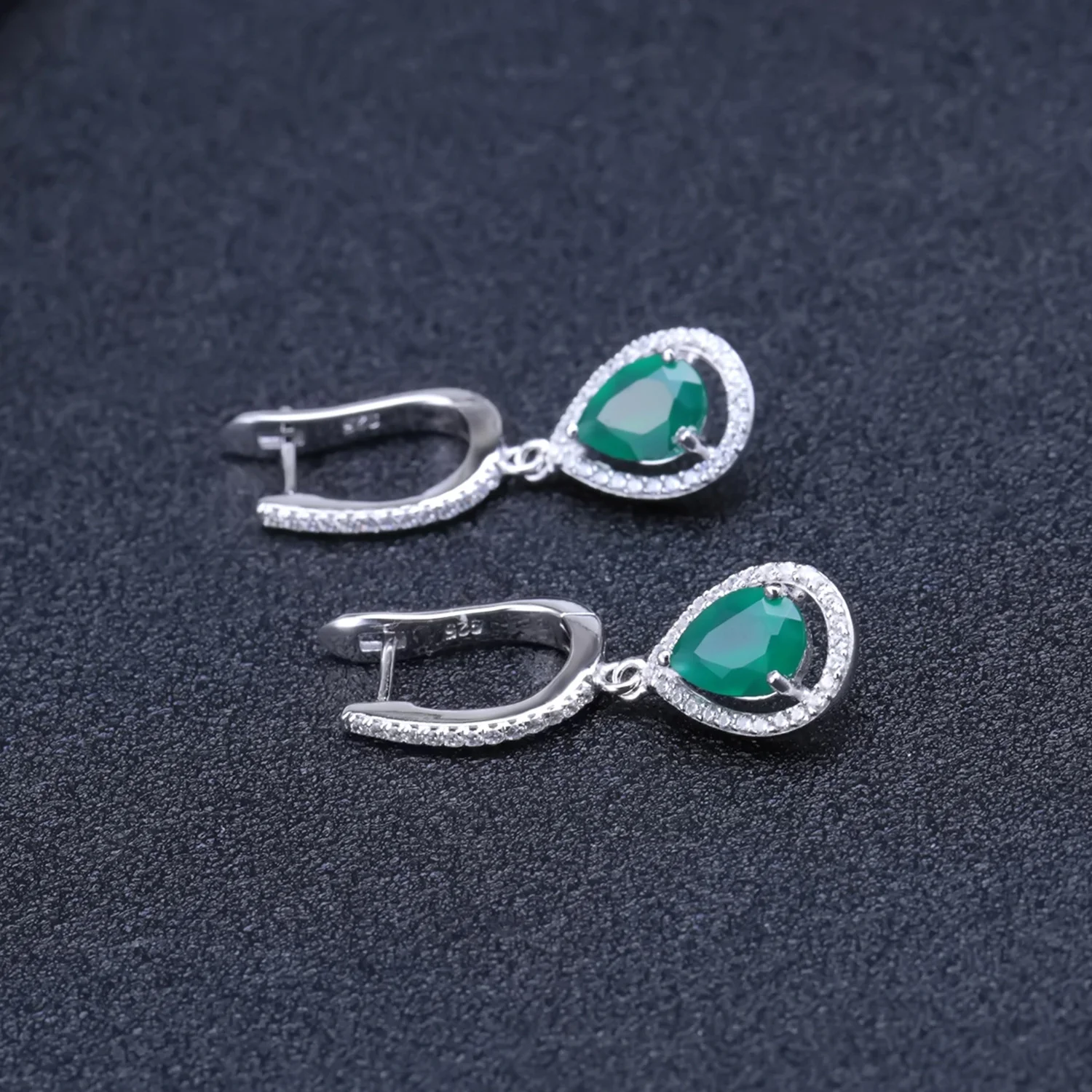 brand genuine real jewels Natural Green Agate Women's Straight Fashion Light Luxury s925 Sterling Silver Inlaid Earrings high qu