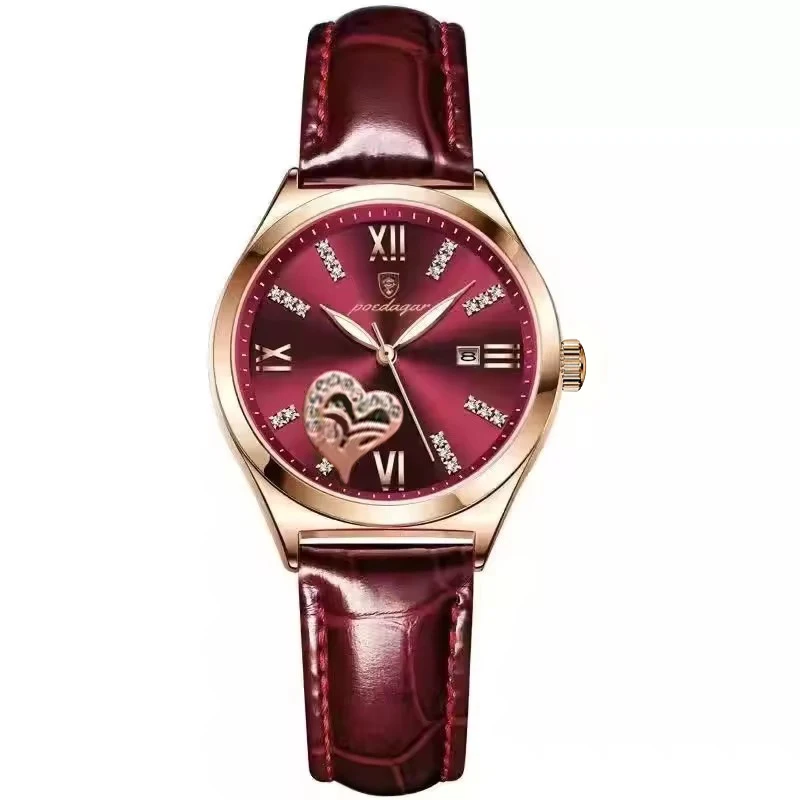 POEDAGAR Роскошные элегантные часы для женщин с календарем, водонепроницаемые женские часы, модные кожаные женские кварцевые наручные часы, подарок Reloj