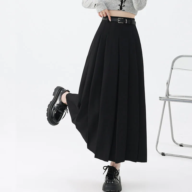 2026 New Women's Pleated Maxi Skirts Autumn High Waisted Zipper Jk Long Skirt Woman Elegant Loose Design Big Swing A-Line Skirts