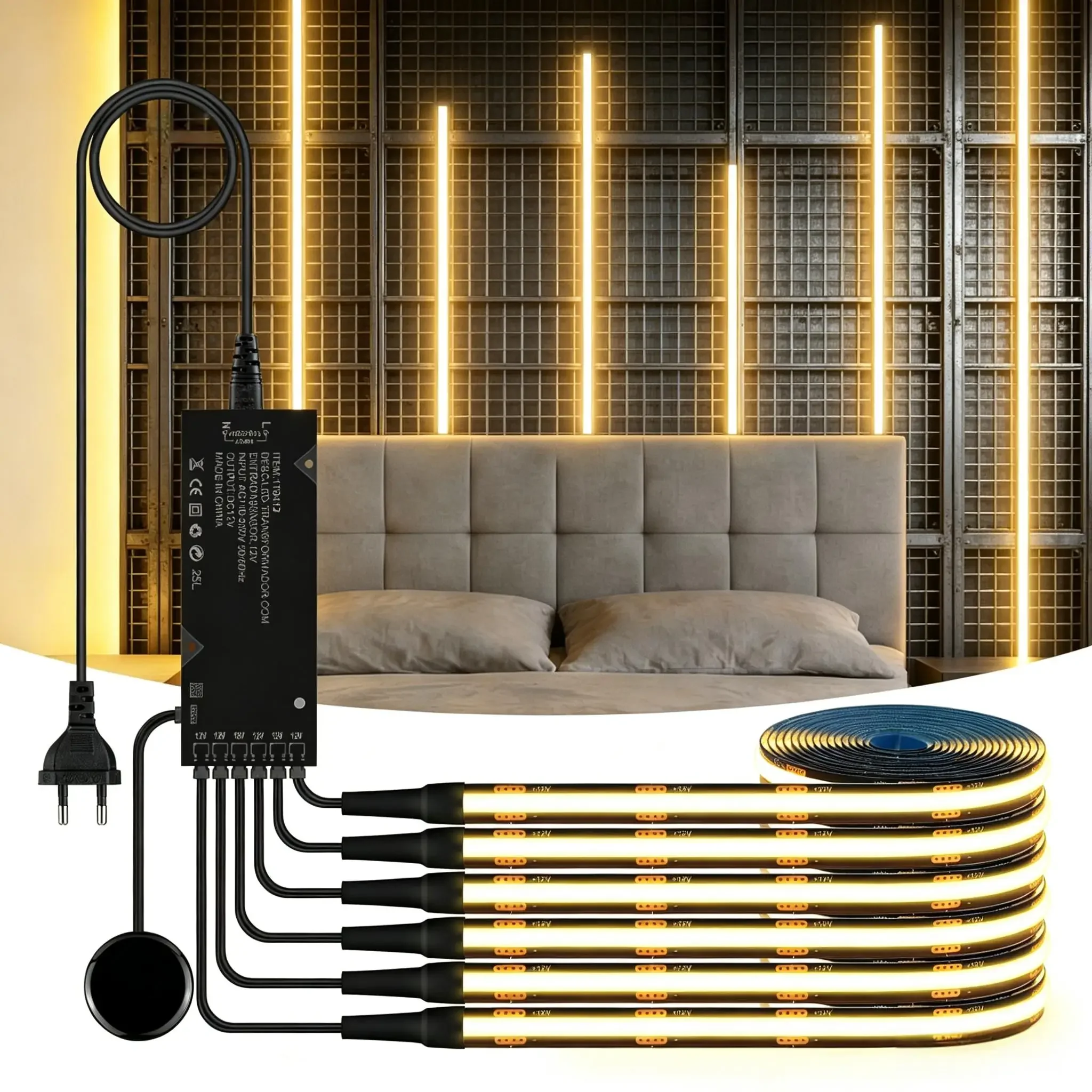 2-10PCS COB LED Strip Kit, With Dimmable Touch/Hand Sweep Sensor Control, DC12V, Black PCB Board, For Background Wall Decoration
