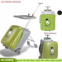 New Cartoon Suitcase for Kids Can Sit Boarding Cabin Luggage children's Suitcases Travel Lazy Trolley Case Baby Walker box wheel