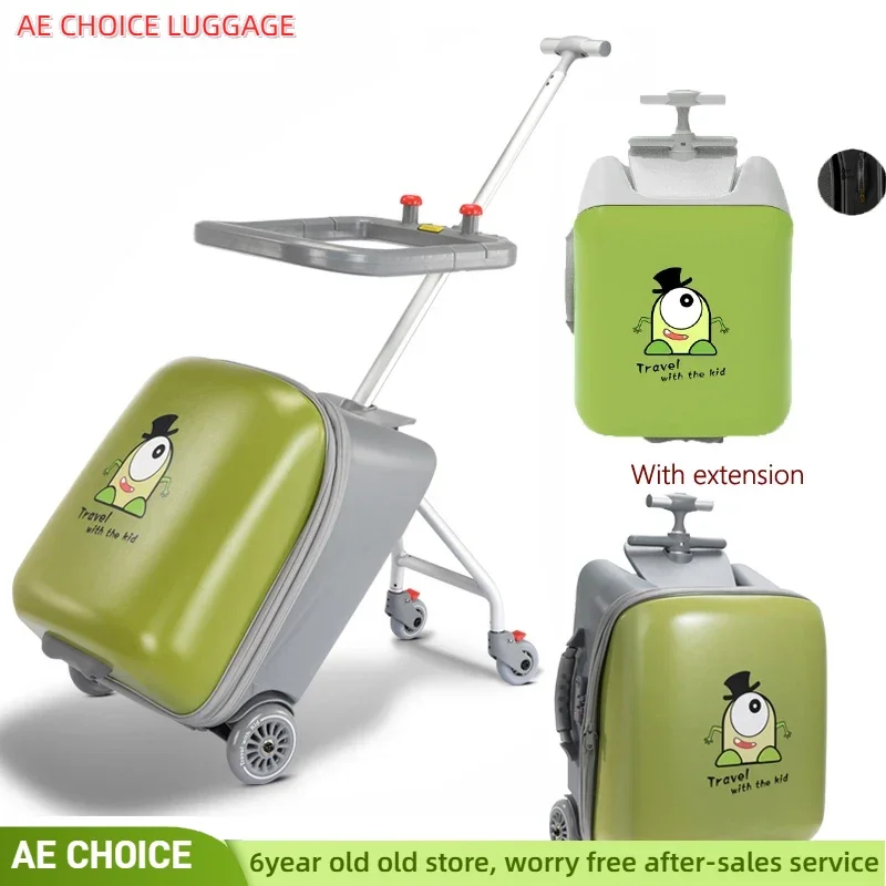 New Cartoon Suitcase for Kids Can Sit Boarding Cabin Luggage children's Suitcases Travel Lazy Trolley Case Baby Walker box wheel