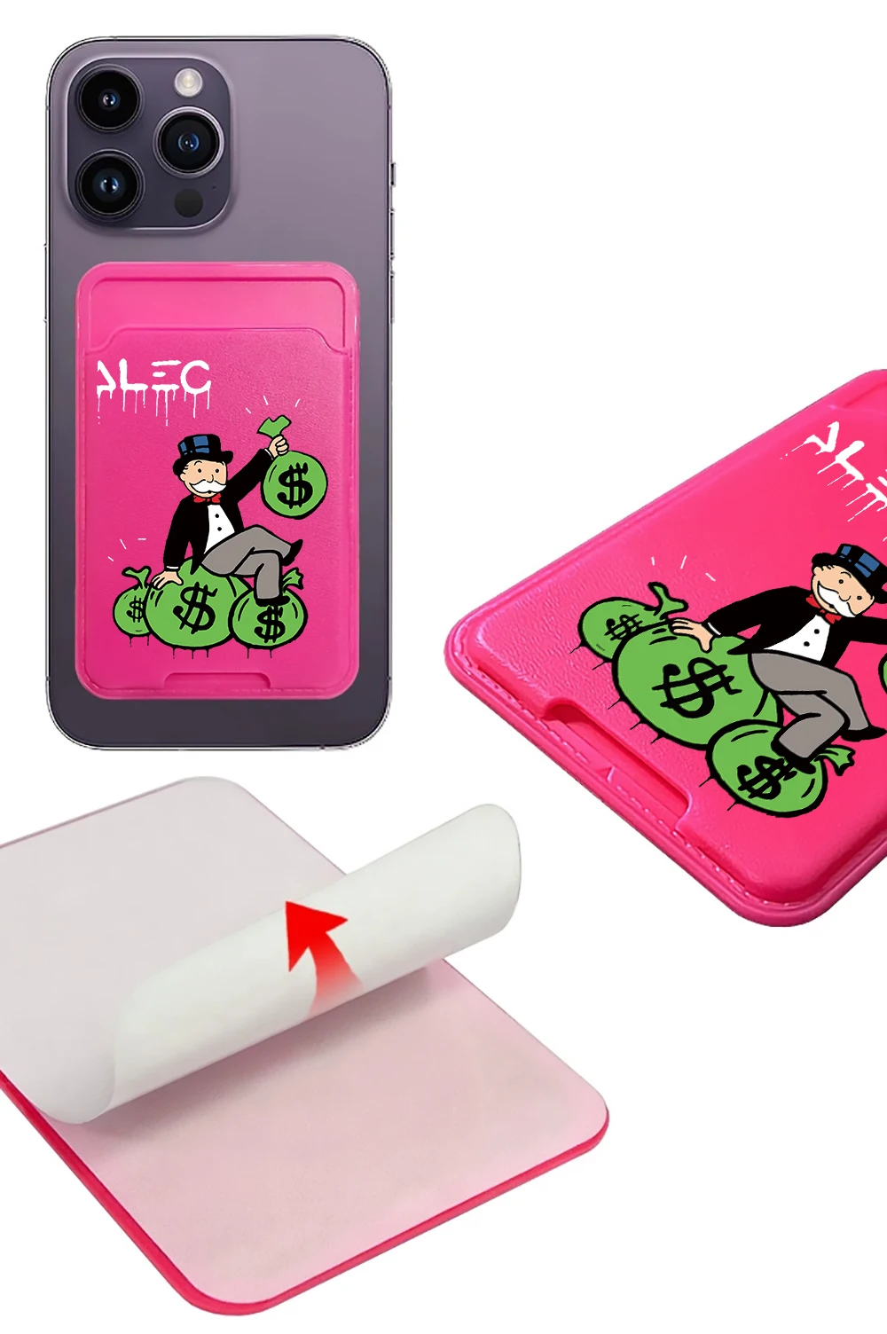 Phone Card Holder Wallet Case Dollar MonopolyS Phone Wallet Stick On Credit Card Holder Phone Pocket For Almost All Cell Phone