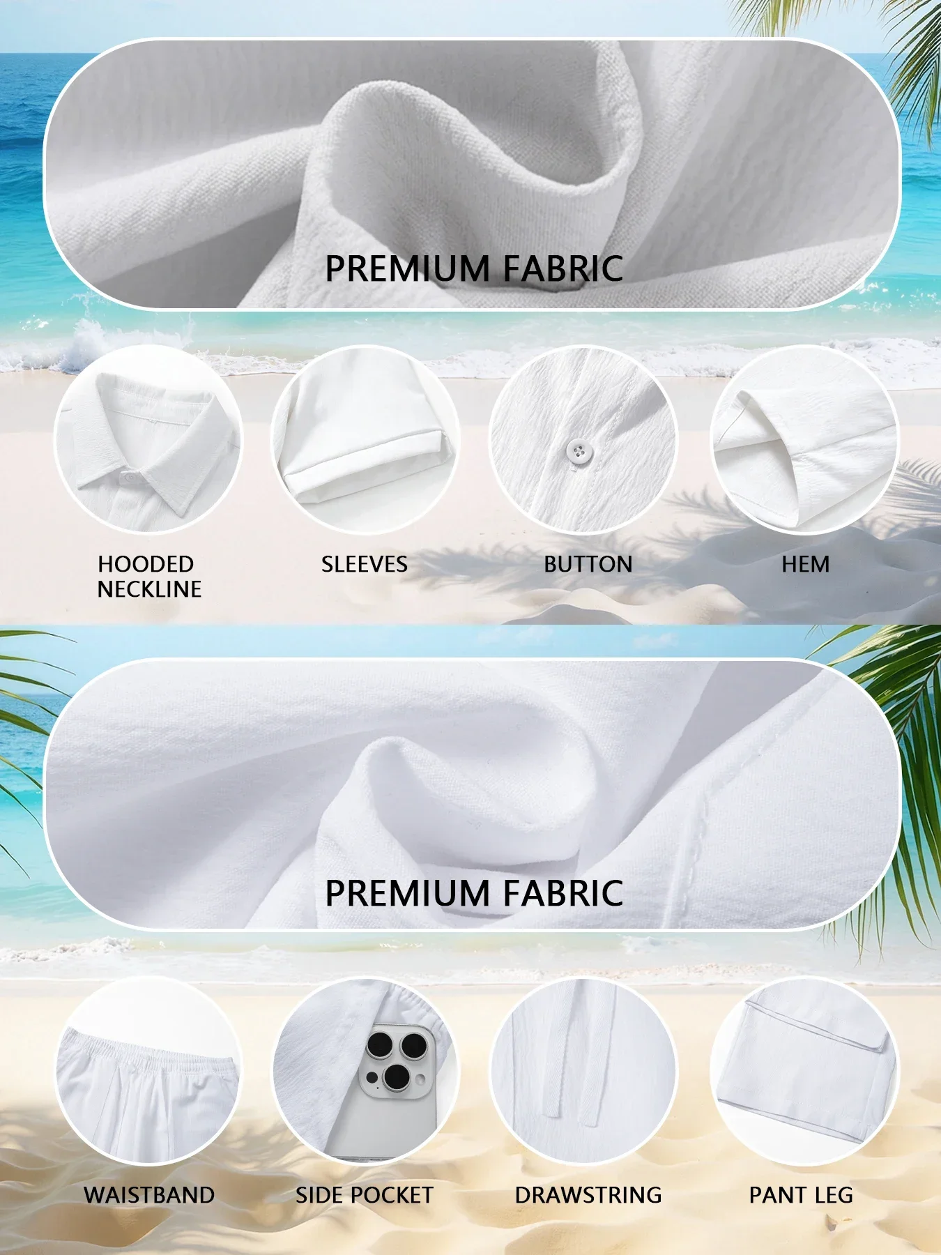 Conjunto de dos piezas para hombre, ideal para las vacaciones de verano: camisa de manga corta con botones en el frente y pantalones anchos de corte relajado, perfecto para la playa.
