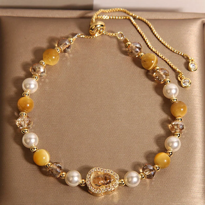 

Yellow Tiger's Eye Stone Bracelet Women's Light Luxury Niche Delicate Gourd Bracelet