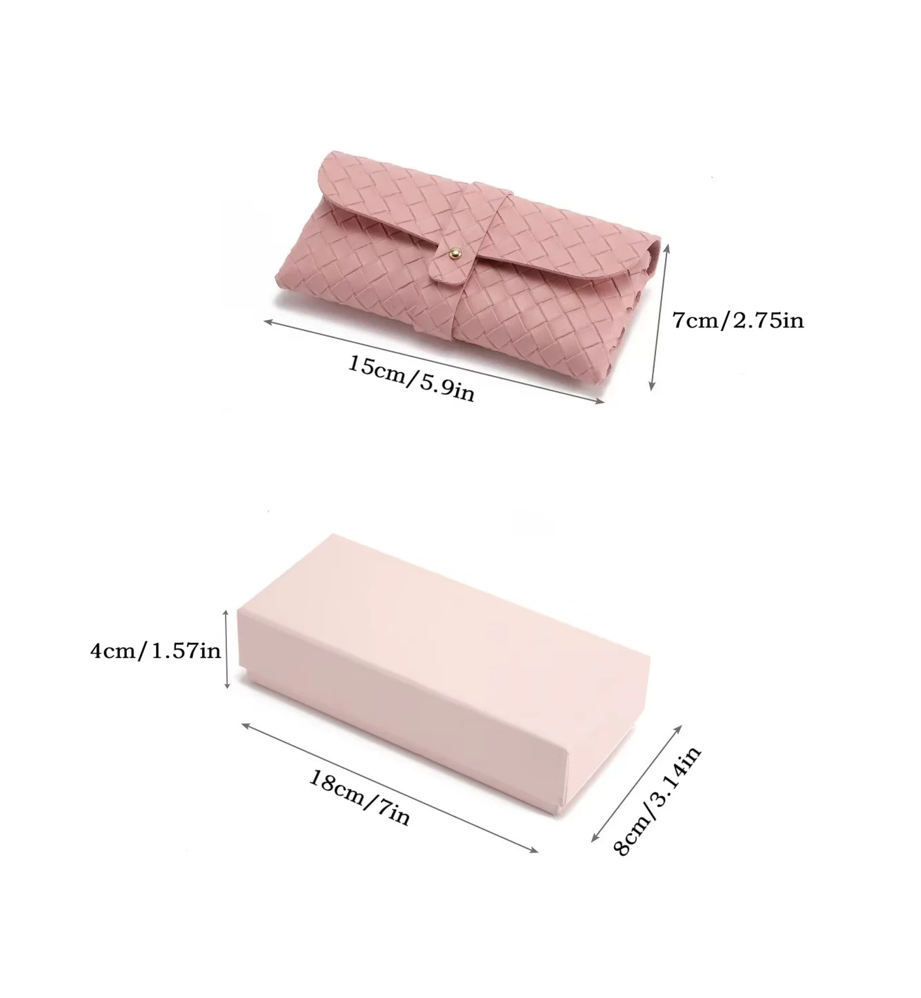 1SET Premium Leather Woven Eyeglasses Case Gift Set Portable Glasses Storage Protector Pouch Box with Wiping Cloth