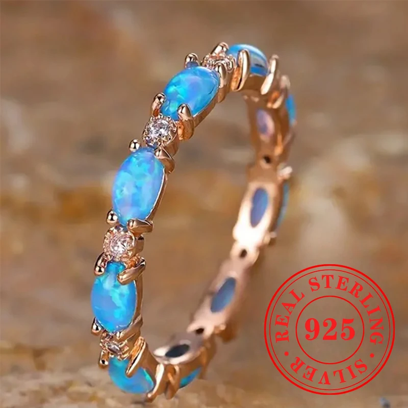 Huitan 925 Sterling Silver Sweet Rings with Colorful Opal for Women Unique Moon Shape Accessories Aesthetic Chic Wedding Jewelry