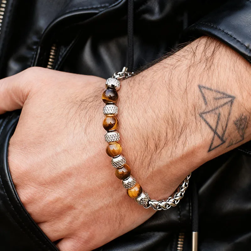 

Панк крутой браслет-цепочка мужская одежда аксессуары из нержавеющей стали регулируемое звено 6 мм каменные бусины браслет хип-хоп Homme ювелирные изделия