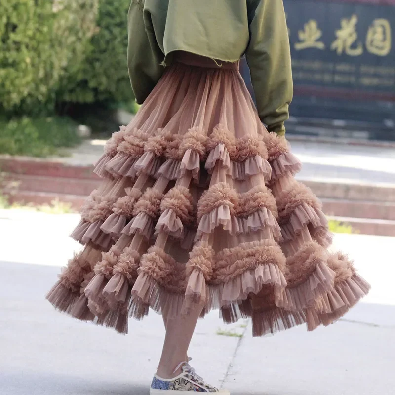 Women's Big Swing Yarn Ball Gown Skirt, Long Skirt, Fluffy Skirt, Heavy Industry, Cake Wearing, Winter Outfits, Fashion Wearing