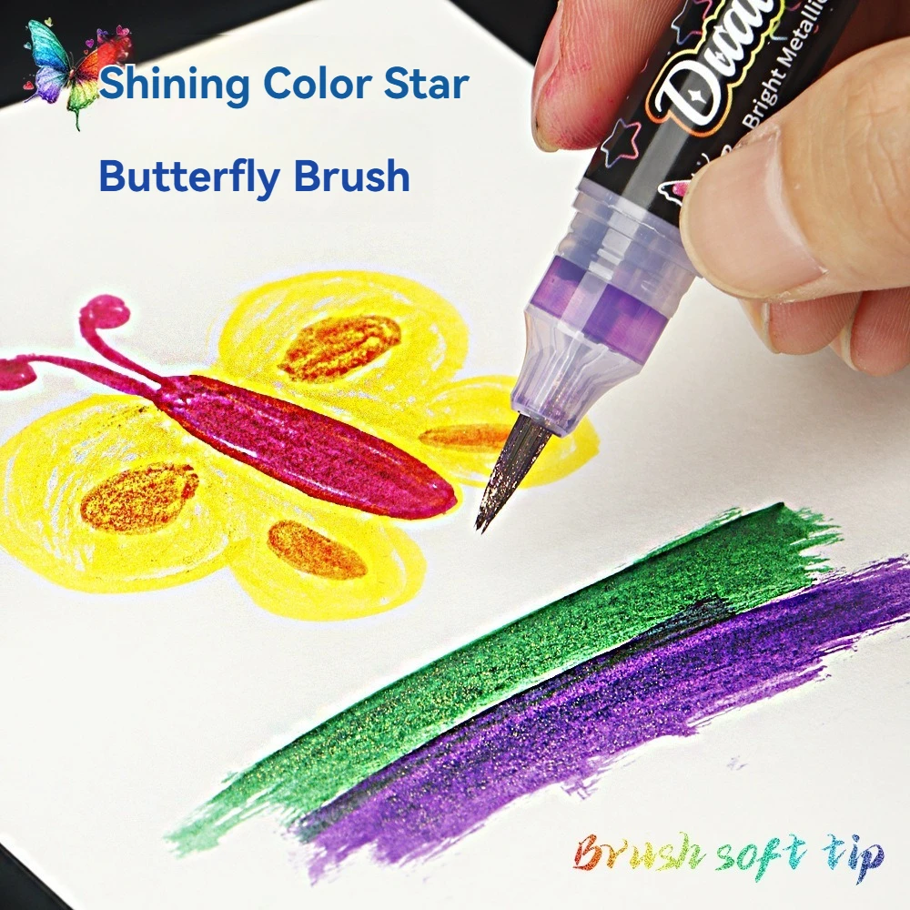 10 ألوان فرشاة فراشة علامات أكريليك أقلام طلاء لامعة لامعة ولامعة لصخور السيراميك والزجاج والخشب والنسيج سكرابوكينغ