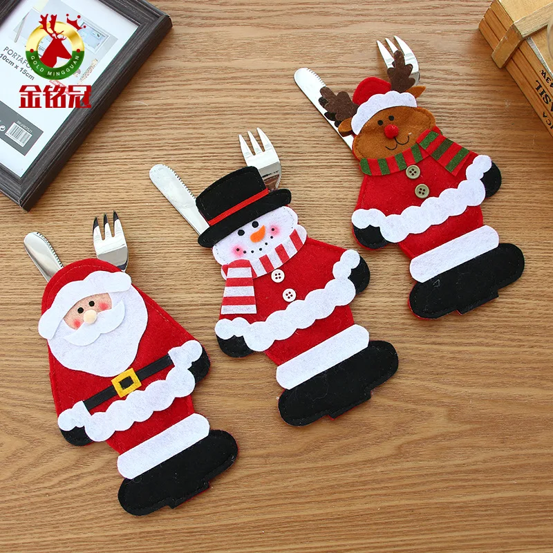 Christmas Elder Snowman Elk Doll Knife And Fork Cutlery Set Cloth Art Knife And Fork Set Decoration For XMAS Dining Table