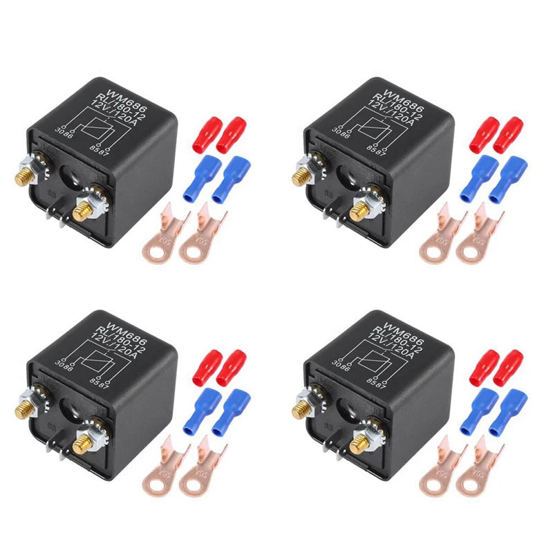 4X WM686 DC 12V Relay Battery Isolating Relay 12V / 120A Peak Load For Car Trucks Car With Wiring Terminal