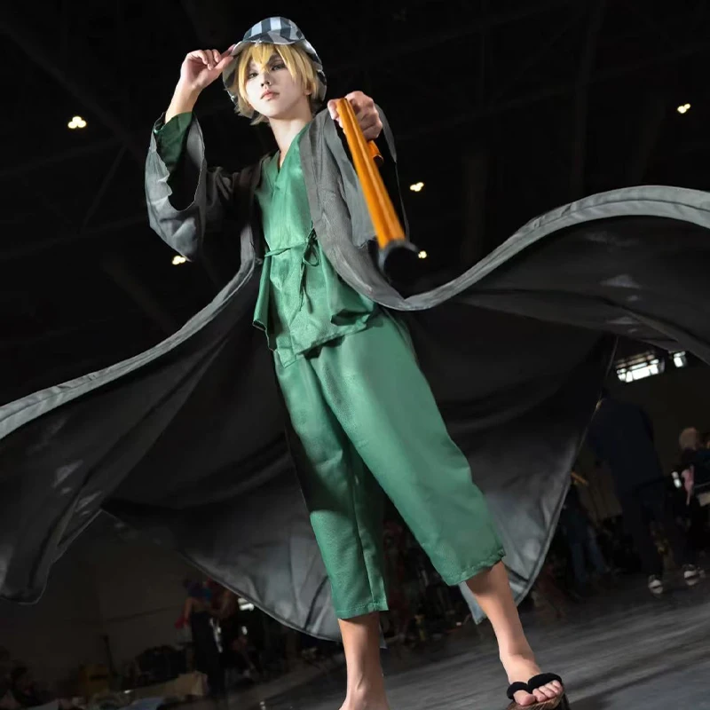 Anime Kisuke Urahara disfraces Cosplay uniforme BLEA-CH Kimono de Halloween traje hecho a mano capa sombrero