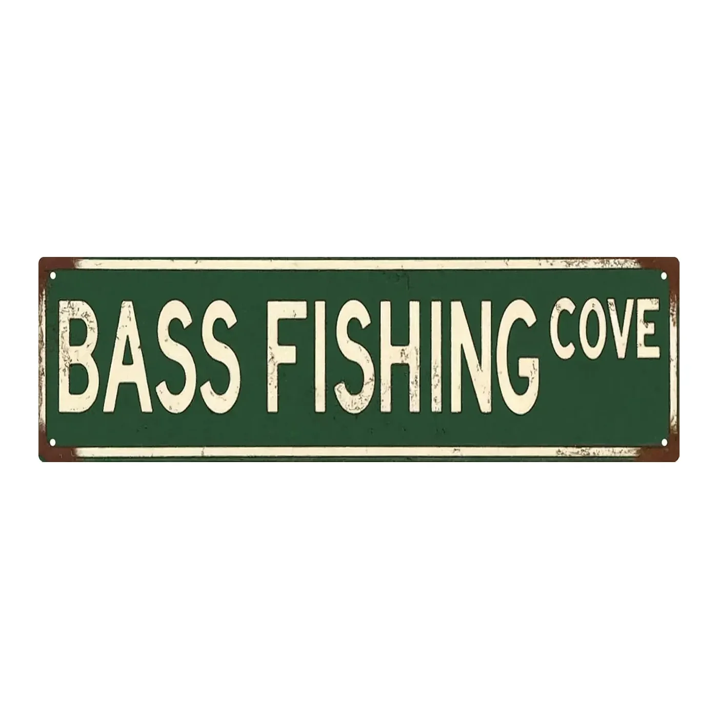 [2D Flat] BASS FISHING COVE Vintage Metal Street Sign, Distressed Green Tin Wall Decor (Only For Decoration)