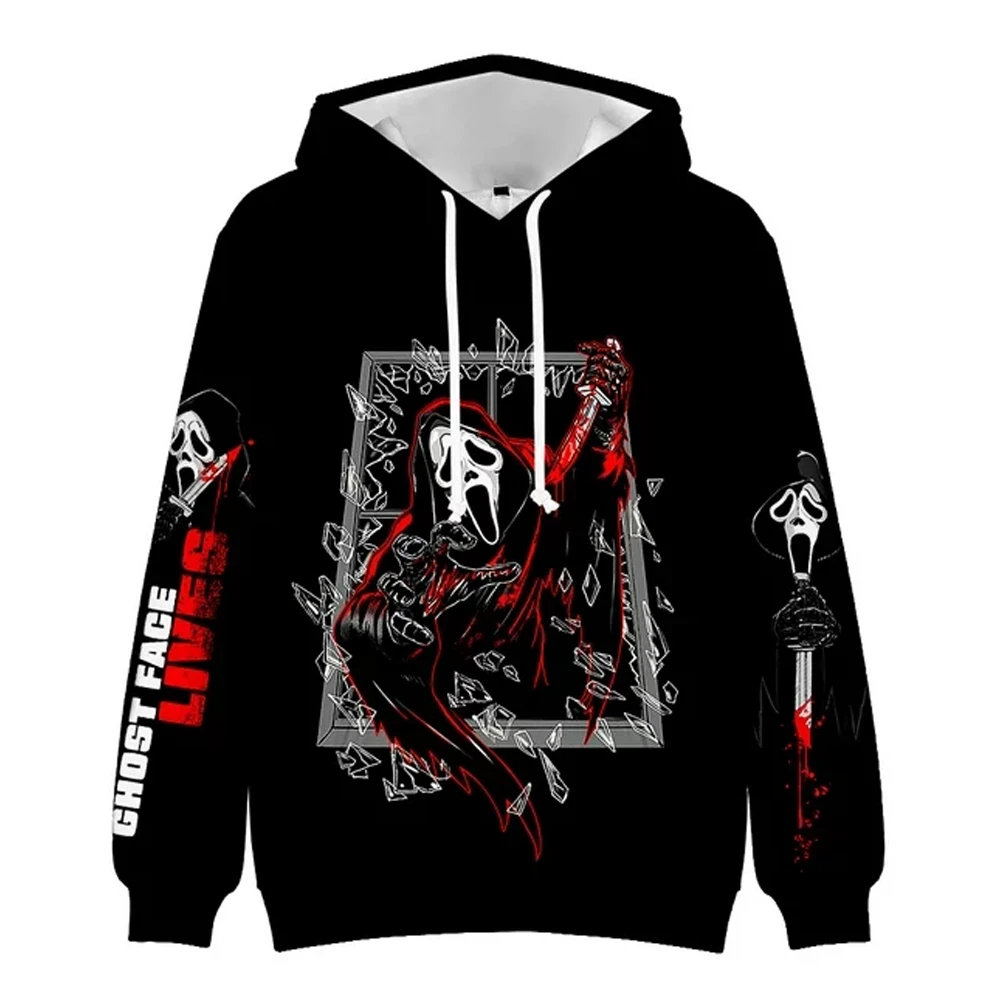 

Scream Ghostface Hoodie 2023 Halloween Merch Long Sleeve Streetwear Women Men Hooded Sweatshirt 3D Clothes