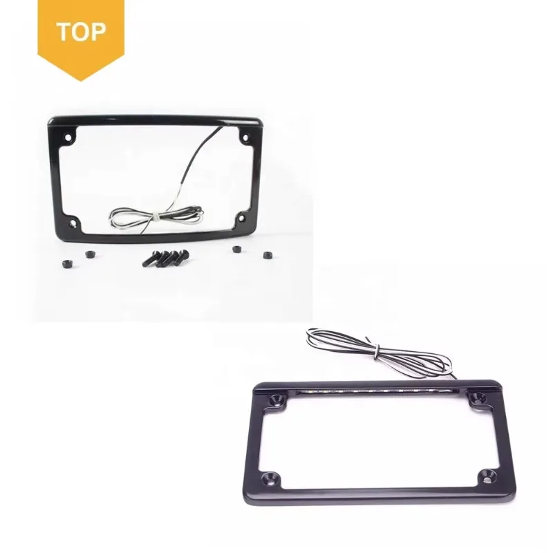 Motorcycle Curved /Flat Design License Plate Frame Light with LED Universal for Harley Touring Road King Cafe Racer Models
