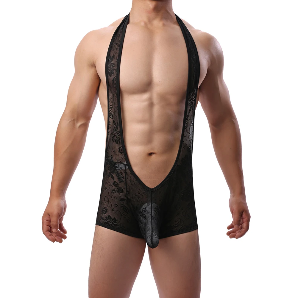 

Men Bodysuit Sexy Underwear Briefs Lace Lingerie Jock Strap Pouch Panties