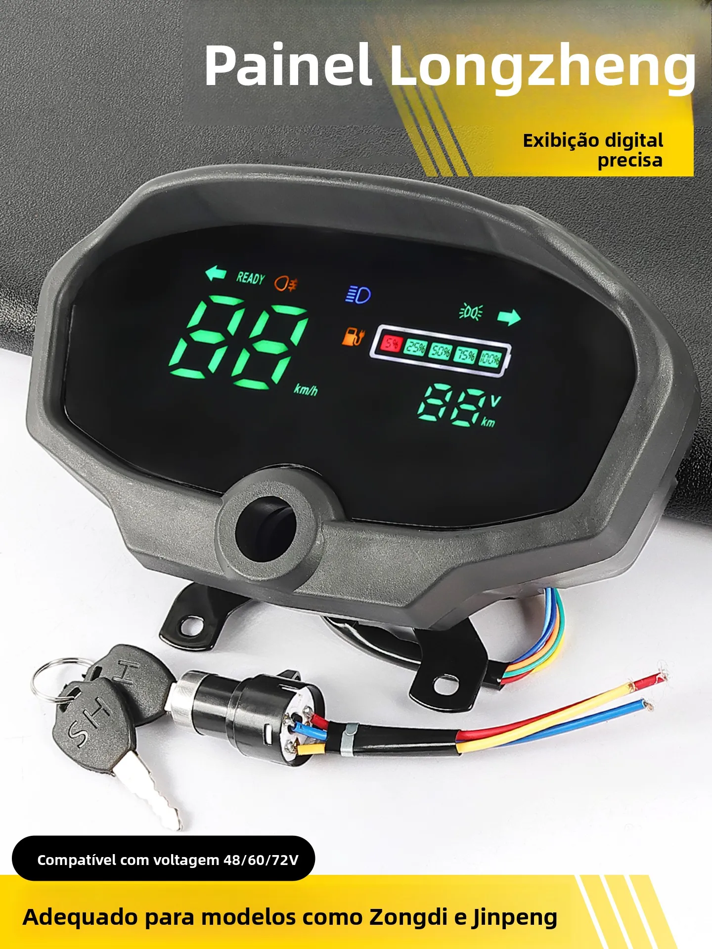 Painel de Instrumentos Completo para Triciclo Elétrico, Display de 6 Linhas, para Zhongshen Jinpen 48V 72V, Instrumento LCD e...