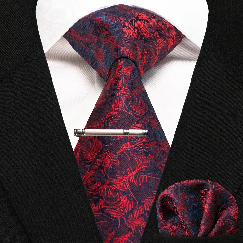 JEMYGINS Business-Krawatte für Herren, Seidenkrawatte in Marineblau, gestreifte Paisley-Krawatte, Einstecktuch, Krawattenklammern, Set für Hochzeit, Party, Geschenk – Detail 16