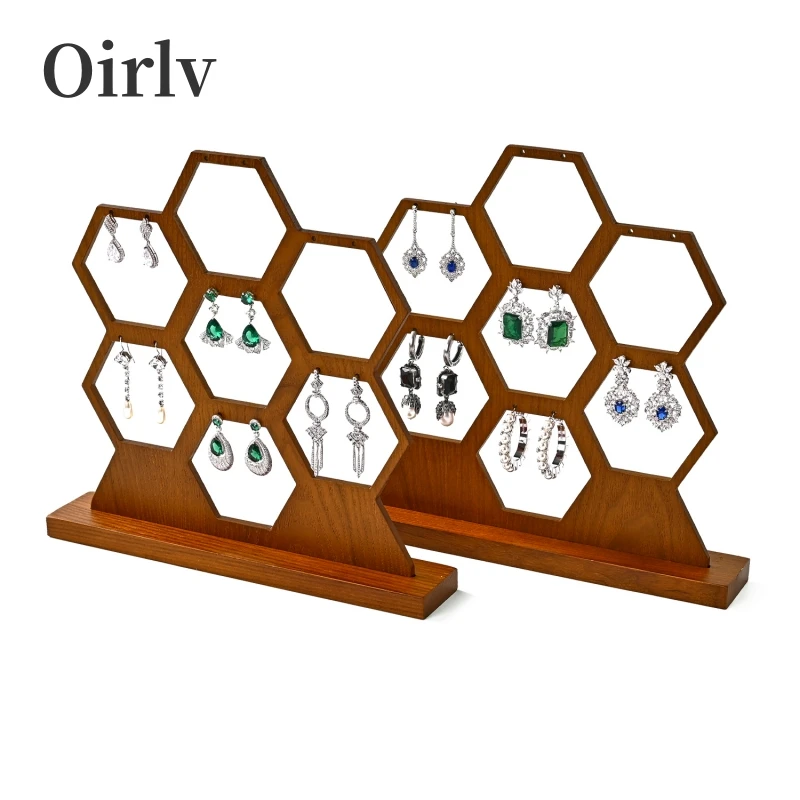 

Oirlv Wooden Earring Display Stand Organizer Earring Stand Display Earrings Holder Hexagon Wooden Jewlery Display Stands Earring