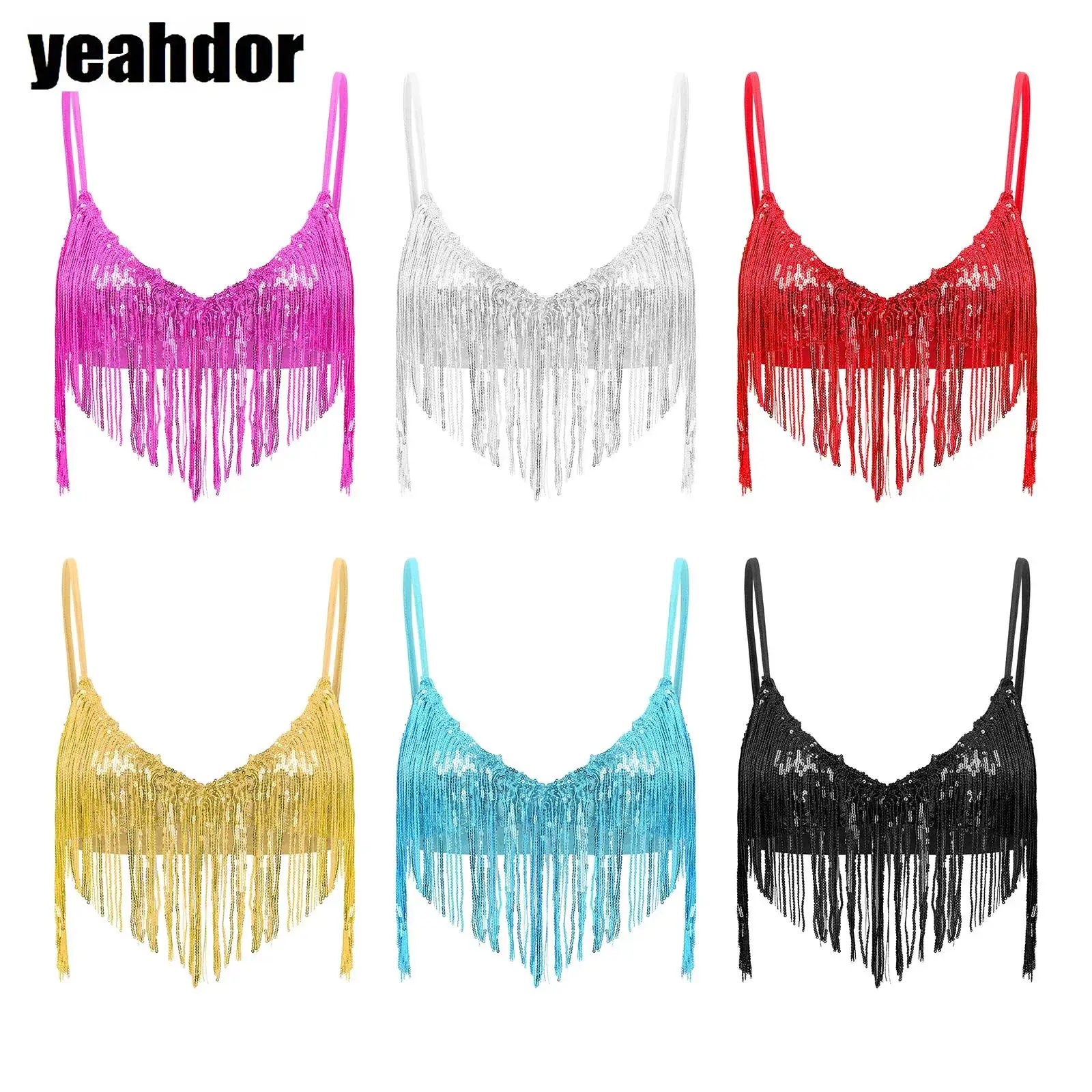 

Женский жилет для танца живота, блестящий бюстгальтер с кисточками и блестками, топы с блестками и бахромой, без подкладки, беспроводной бюстгальтер без косточек, клубная одежда, одежда для дискотеки