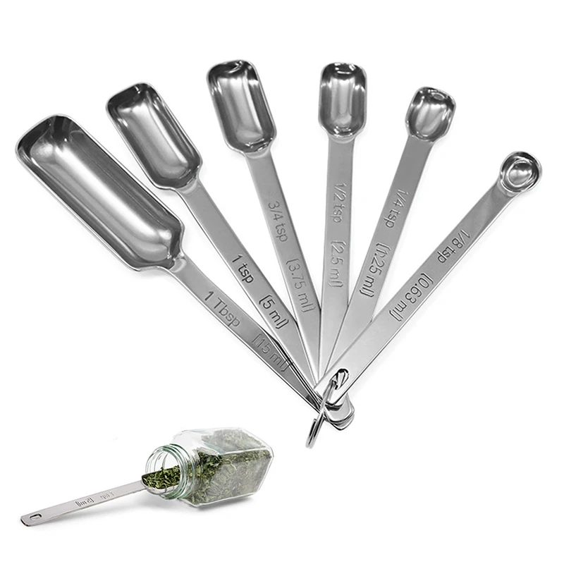 6 Pcs/Set Stainless Steel Measuring Spoon Set Coffee Ingredients Cooking Baking Seasoning Tools Kitchen Accessories