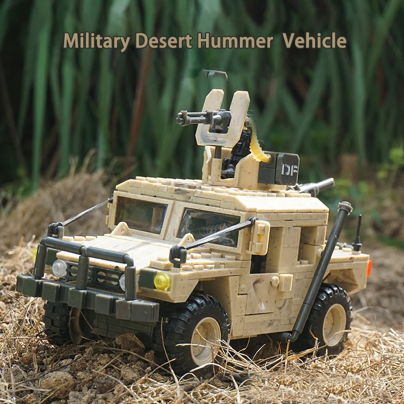 MOC Military Hummer Building Block Lightning Protection Armored Vehicle Anti Ambush Tank Model Education Bricks Toys For Kids