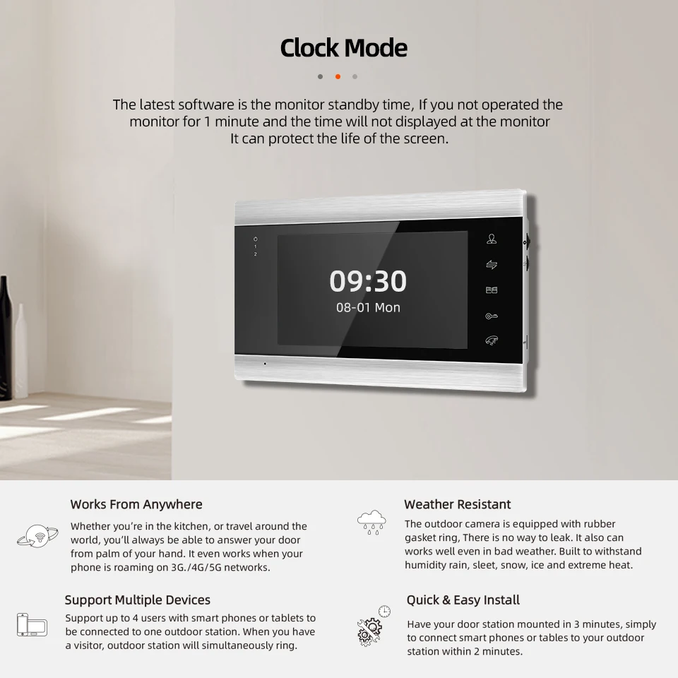 Joytimer AHD/960P 7 Inch Slave Single Monitor for Video Door Phone Intercom System Support one-key Unlock, Video Record