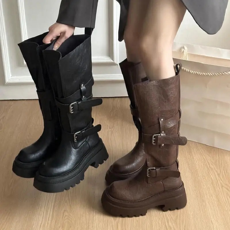 Tall knight boots not over the knee  retro high rise thick soled boots  women's western cowboy boots 2026
