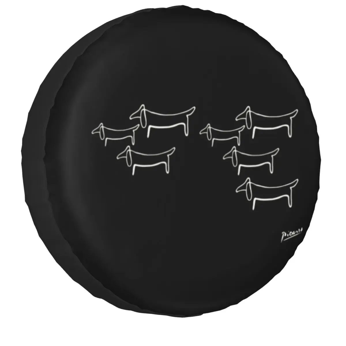 Pablo Picasso Line Art Wiener Dog Dachshund Spare Tire Cover for Jeep Badger Sausage Dog SUV RV Car Wheel Protectors Accessories