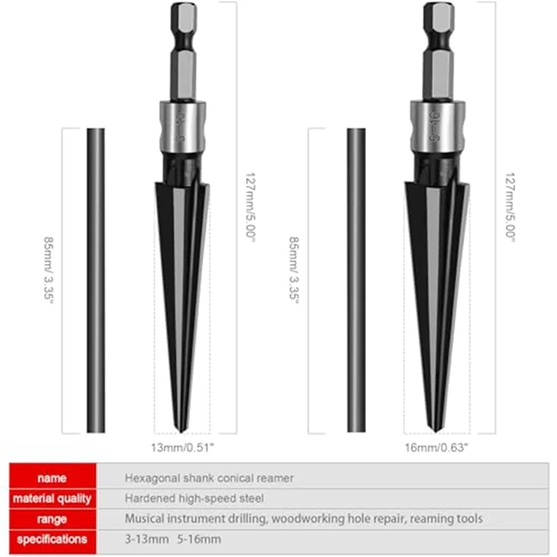 ABJN-6 피스 핸드/드릴 비트 2 목적 테이퍼 리머 6 슬롯 육각 리머 5-16Mm / 3-13Mm 테이퍼