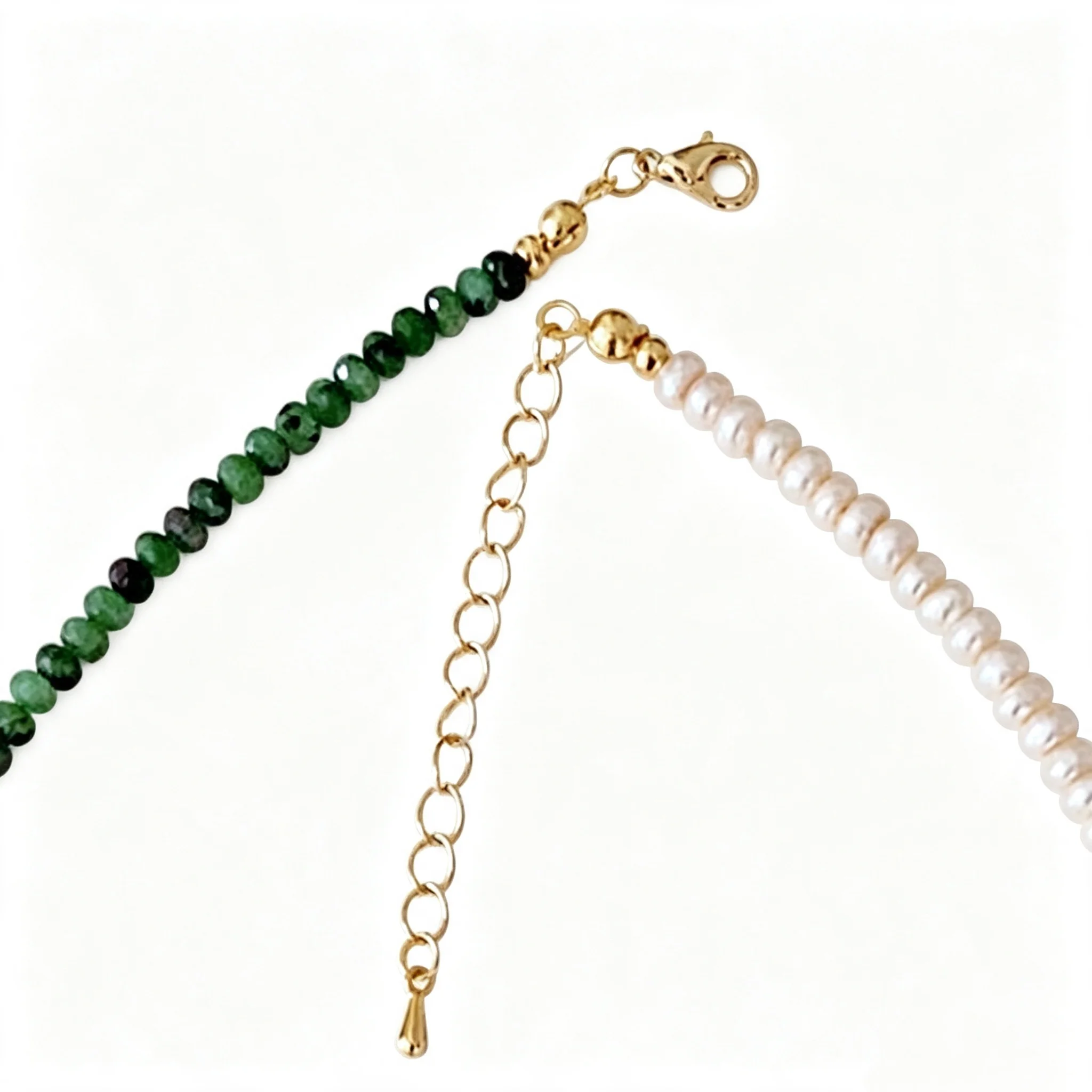 Vlen Grüne Edelstein-Perlen-Choker-Halskette für Damen, 18K vergoldete Perlen, Boho, zierlich, minimalistisch, elegant, Naturstein-Schmuck, Geschenk – Detail 4