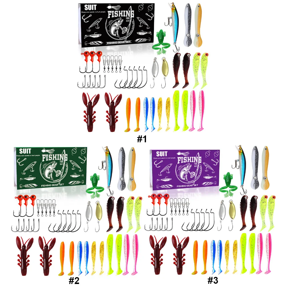 

Набор рыболовных приманок: мягкие и твердые приманки, джиг-головки, вертлюги с коробкой для ловли баса, щуки, крэнка и других видов рыб.