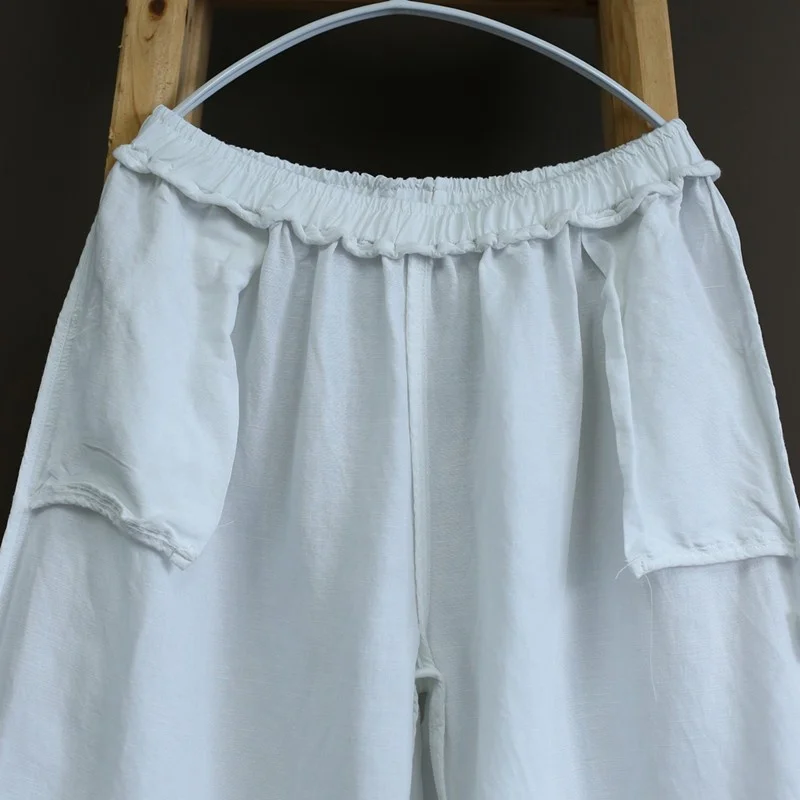 Lässige Baumwoll-Leinen-Hose mit weitem Bein für Damen, lockere Yoga-Hose, Sommer, neu, hohe Taille, neun-Punkte-Hose